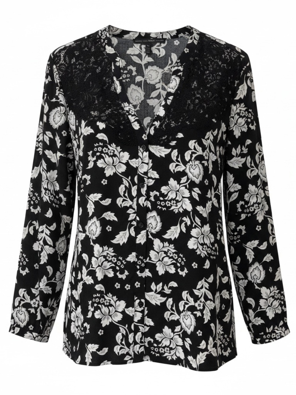 White House Black Market Black and White Floral Lace Button-Down Top XL NWT